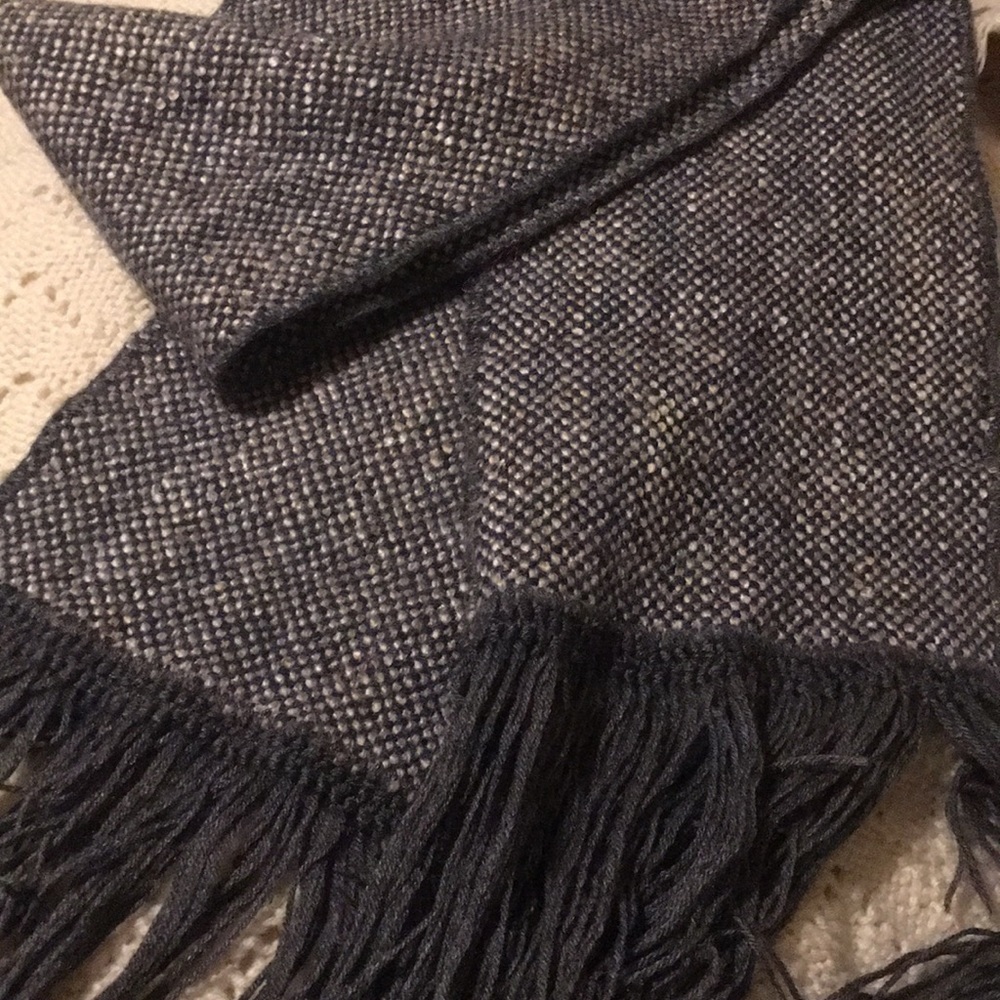 78” hand-woven,  loomed wool silk scarf w/fringe